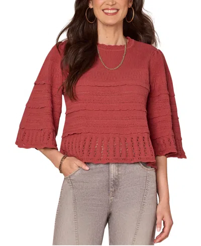 Democracy Petite Cotton Bell-sleeve Crewneck Sweater In Pink