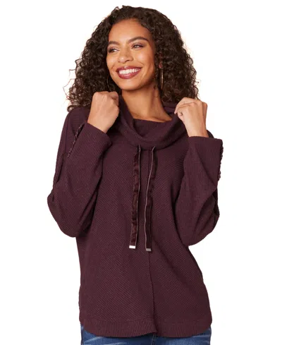 Democracy Petite Cowl-neck Long-sleeve Top In Heather Da