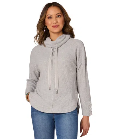 Democracy Petite Cowl-neck Long-sleeve Top In Hg Heather
