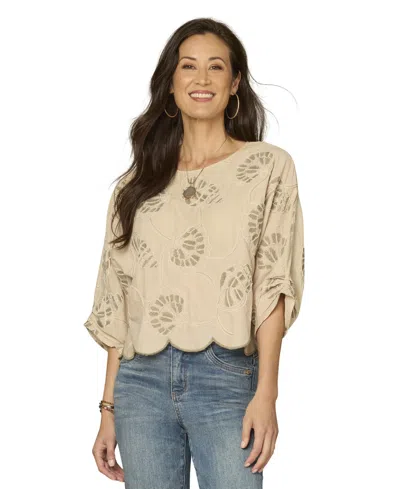 Democracy Petite Crew Neck Relaxed Fit Top In Brown