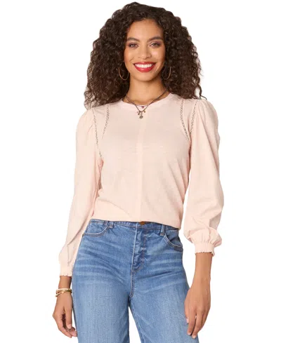 Democracy Petite Crewneck Crochet Long-sleeve Top In Dragon Fru