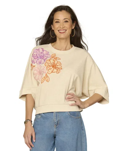 Democracy Petite Crewneck Dolman Short-sleeve Top In Neutral