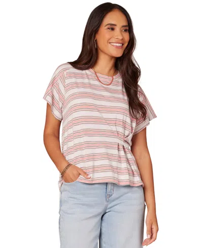 Democracy Petite Crewneck Side-pleated Short-sleeve Top