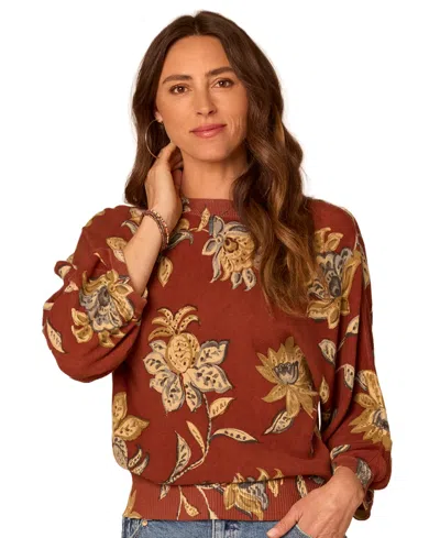 Democracy Petite Dolman-sleeve Round Neck Printed Sweater In Multi