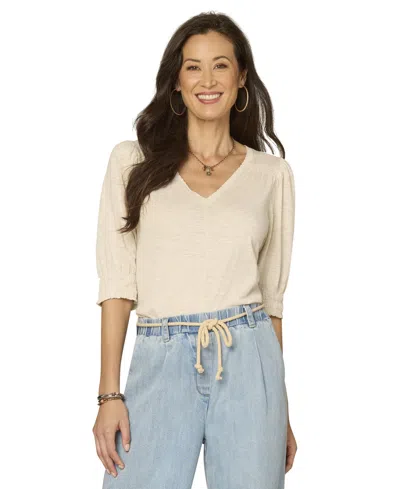 Democracy Petite Elbow-sleeve Knit Top In Neutral