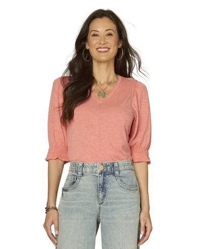 Democracy Petite Elbow-sleeve Knit Top In Pink