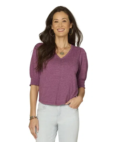 Democracy Petite Elbow-sleeve Knit Top In Purple