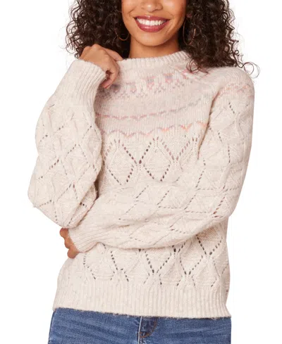 Democracy Petite Fair Isle Pointelle Knit Sweater In Light Heat