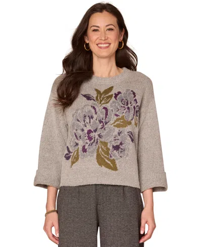 Democracy Petite Floral Jacquard Sweater In Neutral