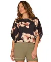 Democracy Petite Floral Print Pull-on Top In Black