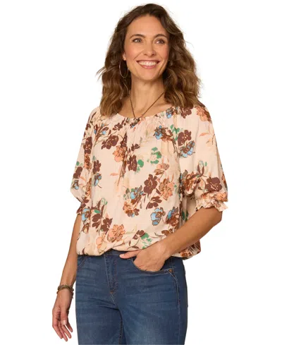 Democracy Petite Floral Print Scoop Neck Top