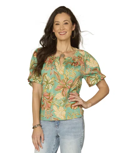 Democracy Petite Flutter Short-sleeve Top In Multi