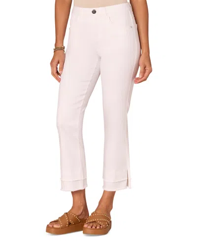 Democracy Petite Frayed-cuffed Side-slit Denim Jeans In Opw Optic