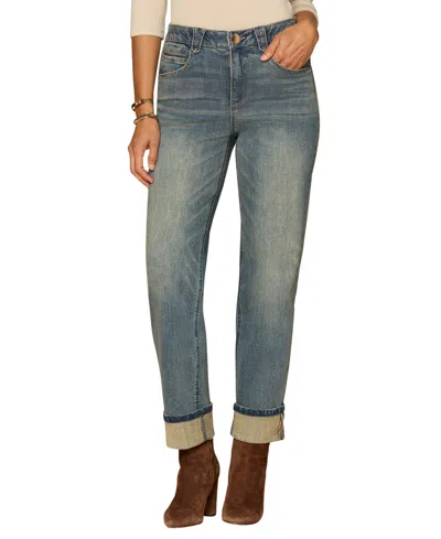Democracy Petite High Rise Boyfriend Jeans In Blue