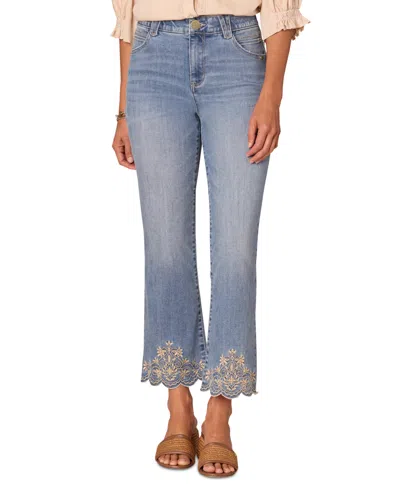 Democracy Petite High-rise Embroidered Flare Jeans In Light Blue