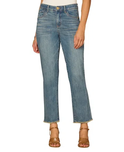 Democracy Petite High Rise Slim Straight Jeans In Blue