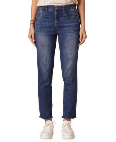 Democracy Petite High Rise Slim Straight Jeans In Blue