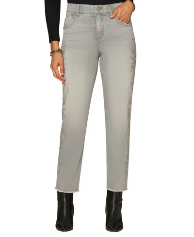 Democracy Petite High Rise Slim Straight Jeans In Gray