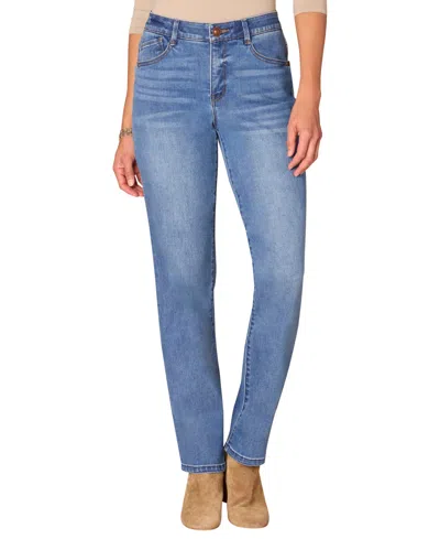 Democracy Petite High Rise Straight Leg Jeans In Blue