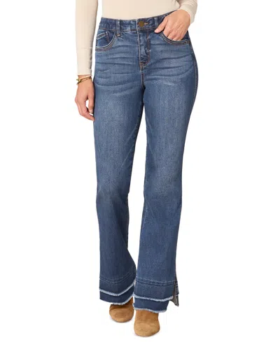 Democracy Petite High Rise Tiered-hem Bootcut Jeans In Bl Blue