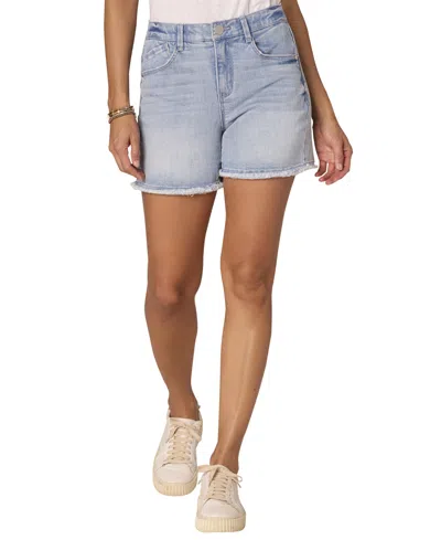 Democracy Petite High-rise Button Closure Denim Shorts In Blue