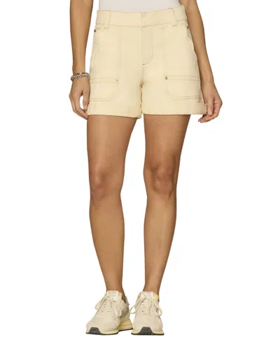 Democracy Petite High-rise Scalloped Detailed Button Closure Denim Shorts In Neutral