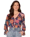 Democracy Petite Long Flounce Sleeve Top In Multi