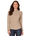 Democracy Petite Long Sleeve Mock Neck Side-ruched Top In Brown