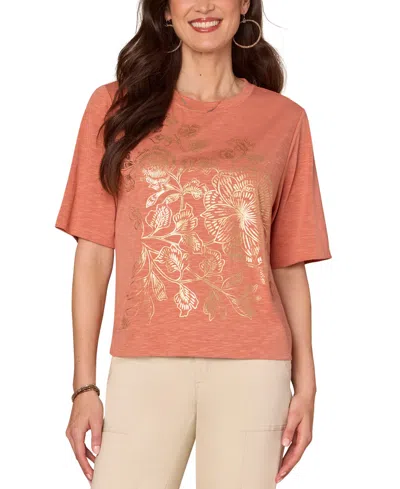 Democracy Petite Metallic Graphic Top In Pink