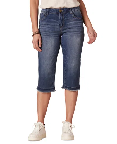 Democracy Petite Mid-rise Frayed-hem Skimmer Jeans In Bl Blue