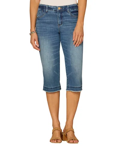 Democracy Petite Mid Rise Skimmer Short Jeans In Blue