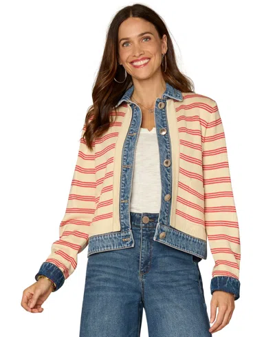Democracy Petite Mixed Media Button-down Jacket In Multi