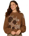 Democracy Petite Mock Neck Floral Sweater In Brown