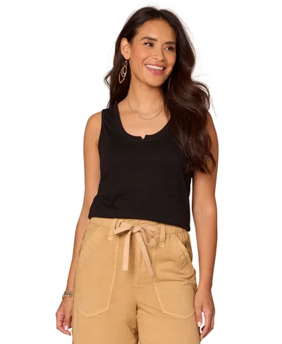 Democracy Petite Notched Scoop-neck Sleeveless Top In Black