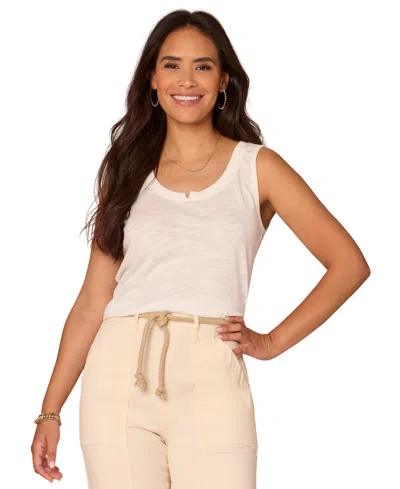 Democracy Petite Notched Scoop-neck Sleeveless Top In Off White