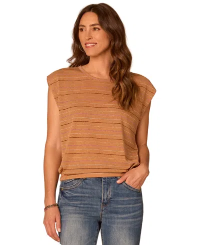 Democracy Petite Origami Cap-sleeve Pull-on Top In Brown
