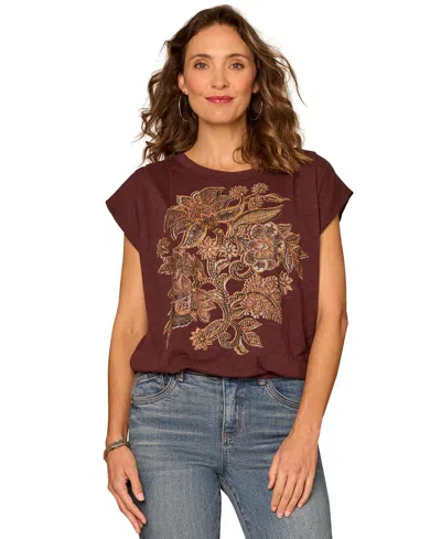Democracy Petite Origami Cap-sleeve Pull-on Top In Brown