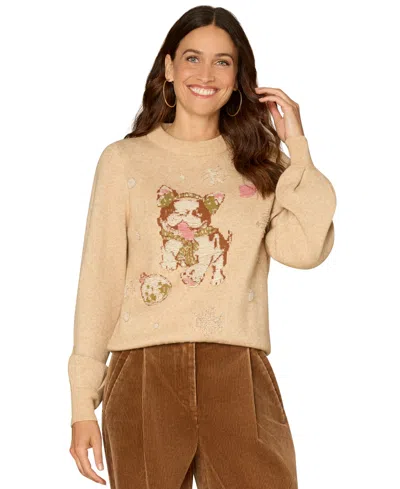 Democracy Petite Placement Animal Print Sweater In Neutral