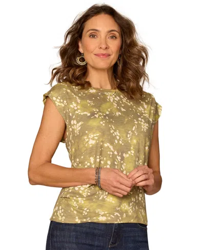 Democracy Petite Printed Cap-sleeve Top In Green