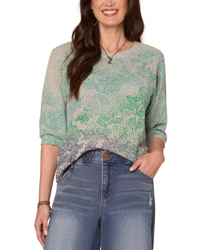 Democracy Petite Printed Dolman-sleeve Sweater In Multi