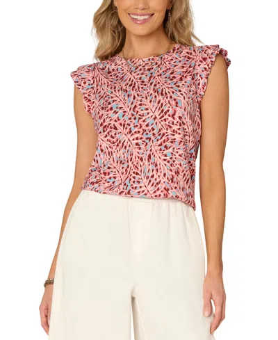 Democracy Petite Printed Flutter-sleeve Top