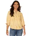 Democracy Petite Printed Lantern-sleeve Pintuck Top In Butter Cream