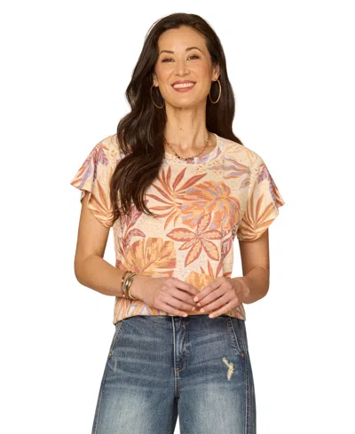 Democracy Petite Printed Short-sleeve Scoop-neck T-shirt In Multi