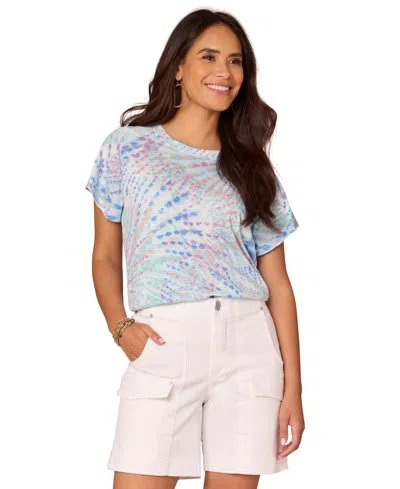 Democracy Petite Printed Short-sleeve Scoop-neck T-shirt In Blue Topaz