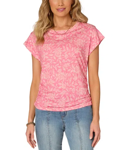 Democracy Petite Printed Side-shirred Rolled-cuff Top