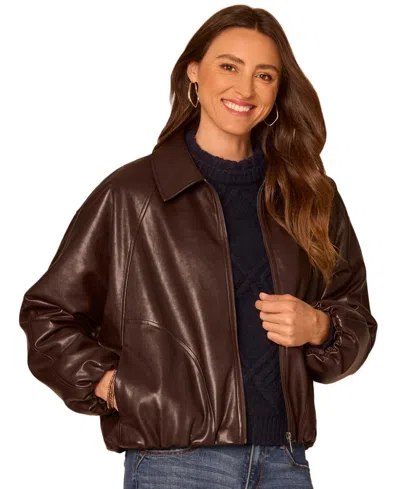 Democracy Petite Raglan Sleeve Bomber Jacket In Chocolate Fudge