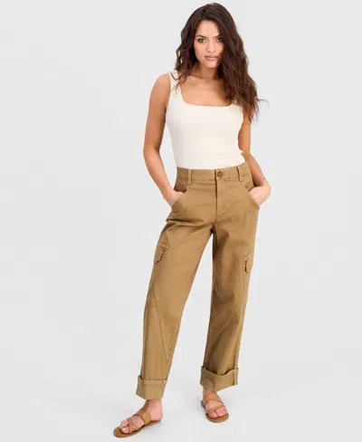 Democracy Petite Relaxed Utility Pants In Brown