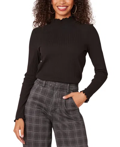 Democracy Petite Ribbed-knit Mock Neck Sweater In Black