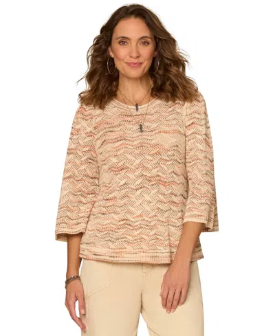 Democracy Petite Round Neck Pull-on Sweater In Neutral