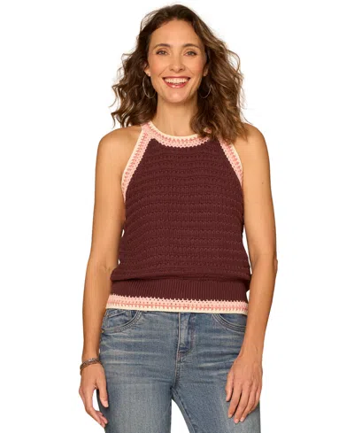 Democracy Petite Round Neck Sweater Tank Top In Brown